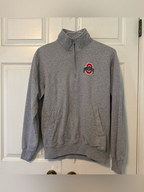 Champion Gray Half-Zip Sweatshirt with Red Logo Ohio State M